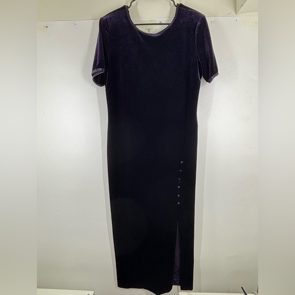 Nina Piccalino Dresses & Skirts - Vintage‎ Y2K 90s Velvet Purple Button Slit Long Bodycon Dress Velour 12